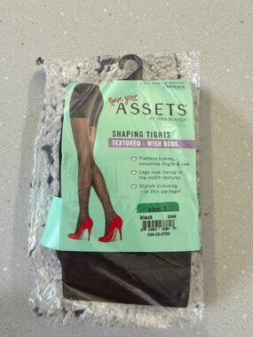 SPANX by Assets Shaping Black Wishbone Textured Tights Size 3 NEW NWT